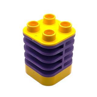 Duplo Brick 2 x 2 x 2 Ribbed - Center Flush with Edge with Molded Flexible Rubber Dark Purple Fins Pattern, Part# 35110pb02 Part LEGO® Yellow