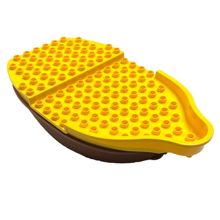 Yellow Duplo boat hull with brown base and stud-covered yellow top surface.