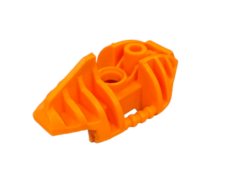 Bright orange Bionicle Piraka leg upper section cover with ribbed textured surface and attachment ports.