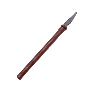 Minifigure, Weapon Pike / Spear Elaborate with Molded Flexible Rubber Flat Silver Tip Pattern, Part# 90391pb03 Part LEGO® Reddish Brown Very Good