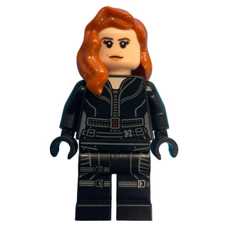 Black Widow - Black Jumpsuit, Dark Orange Mid-Length Hair, Printed Legs, Black Hands, Dark Brown Eyebrows, sh1012 - LEGO® Marvel Minifigure Minifigure LEGO®