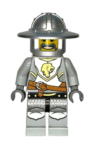 Kingdoms - Lion Knight Armor with Lion Head and Belt, Helmet with Broad Brim, Gray Beard, cas443b - LEGO® Castle Minifigure