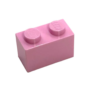 Pink 1x2 brick with two circular studs on top.