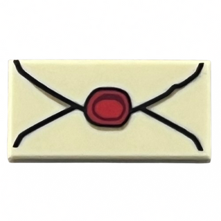 Tile 1 x 2 with Envelope with Red Wax Seal and Dark Tan Highlights Pattern Part# 3069pb0730 Part LEGO® Tan