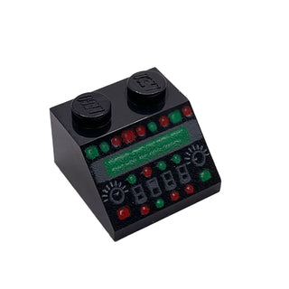 Slope 45 2 x 2 with Control Panel with Red and Green Lamps Pattern, Part# 3039pb048 Part LEGO® Black Very Good