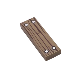 Tile 1 x 3 with Wood Grain and 4 Silver Nails Pattern, Part# 63864pb049 Part LEGO® Dark Tan