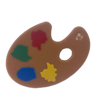 Minifigure, Utensil Paint Palette with Yellow, Blue, Green and Red Paint Spots Pattern, Part# 93551pb01 Part LEGO® Medium Nougat
