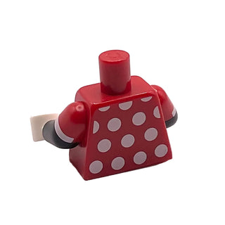 Torso Red Dress Top with White Collar and Polka Dots Front and Back Pattern / Black Arms with Red Short Sleeves with White Cuff Pattern / White Hands, Part# 973pb2428c01 Part LEGO®