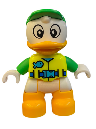 Duplo Figure Lego Ville, Louie Duck, Neon Yellow Life Jacket, Bright Green Arms and Cap Minifigure LEGO®