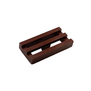 Dark reddish-brown rectangular tile with horizontal grille grooves and bottom lip detail.