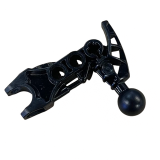 Black Bionicle arm piece with articulated segments, ball joint connections, and spherical socket attachment.