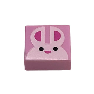 Tile 1 x 1 with White Bunny Rabbit Head / Face, Black Eyes, and Dark Pink Ears and Nose Pattern, Part# 3070pb142