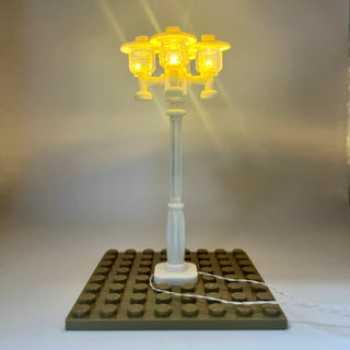 Lighting Kit, Quad Lamp Post, Double Connector (White Pole, Amber Light) ACCQHLA-W/A Light up kit United Brick Co®