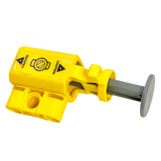Projectile Launcher, Net Shooter with Dark Bluish Gray Firing Pin with 'CAUTION' and Triangles on Yellow Background Pattern on Both Sides (Stickers), Part# 35456c01pb02 Part LEGO® Yellow Very Good