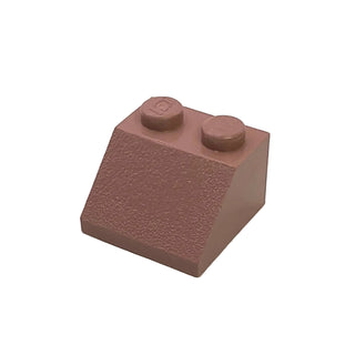Brown slope brick with 45-degree angle, two stud connection points, textured front face.