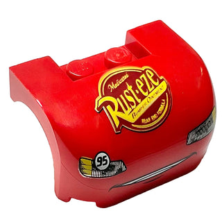 Vehicle, Mudguard 3 x 4 x 1 2/3 Curved with Front with Headlights, Grille and 'Rust-eze' Pattern, Part# 93587pb01 Part LEGO® Red