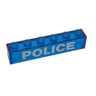 Brick 1 x 6 without Bottom Tubes with White 'POLICE' Pattern, Part# 3067pb09