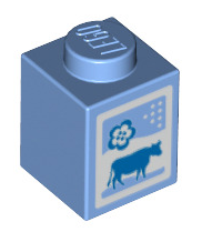 Milk Carton with Blue Cow and Flower on White Background Pattern, Brick Decorated 1x1, Part# 3005pb016 Part LEGO®   