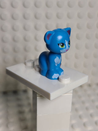 Cat, Dark Azure Sitting w/ White Patches and Metallic Pink Ears & Tail Tip Pattern LEGO® Animals LEGO®   