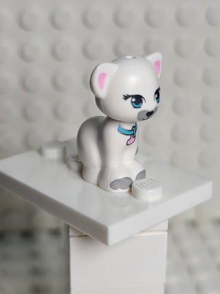 Cat, Sitting, White w/ Light Bluish Gray Patches Pattern and Bright Pink Heart Tag (Jewel) LEGO® Animals LEGO®   