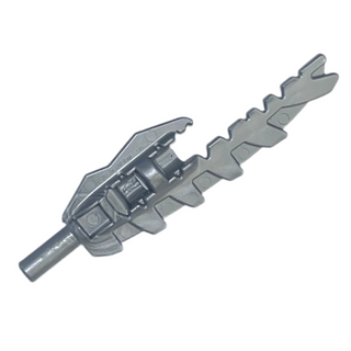 Minifigure, Weapon Sword, Serrated with Bar Holder (Vengious), Part# 11107 Part LEGO® Flat Silver
