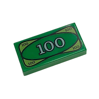 Tile 1x2 with 100 Paper Bill Money Pattern, Part# 3069bpx7