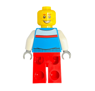 Tourist - Male, Dark Azure Jacket, Red Legs with Dark Red Stripes on Knees, Reddish Brown Swept Back Hair, Freckles, Backpack, hol330 Minifigure LEGO®