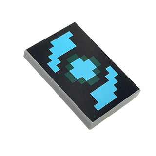 Minecraft Shield Tile 2x3 with Pixelated Medium Azure Swirl on Black Background Pattern, Part# 26603pb374 Part LEGO®