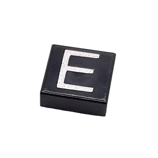 Tile 1 x 1 with Silver Capital Letter E Pattern, Part# 3070pb013 Part LEGO® Black