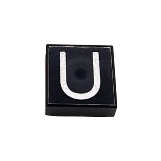 Tile 1 x 1 with Silver Capital Letter U Pattern, Part# 3070pb029 Part LEGO® Black