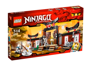 LEGO Ninjago Spinjitzu Dojo set 2504 empty box with red and gold packaging.