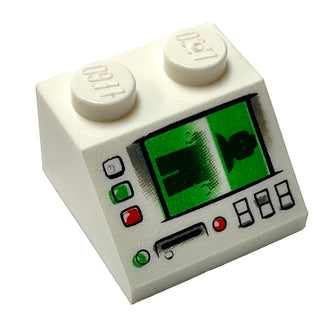 Slope 45 2 x 2 with Control Panel and Screen with Minifigure Scan Pattern, Part# 3039pb054 Part LEGO® White