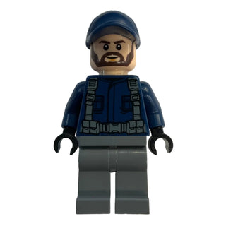 ACU Guard - Male, Dark Blue Cap, Light Nougat Head, Beard, jw061 - LEGO® Jurassic World