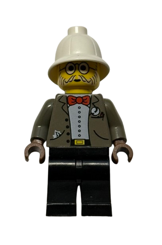 Dr. Kilroy - Dark Gray Open Jacket, Black Legs, White Pith Helmet, adv033 - LEGO® Adventurers Minifigure