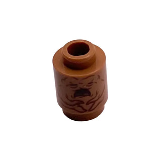Brick, Round 1 x 1 with Reddish Brown Mandrake Face and Open Mouth Pattern, Part# 3062pb065 Part LEGO® Medium Nougat