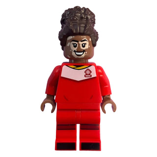 Soccer Player, Female, Red Uniform, Medium Brown Skin, Dark Brown Updo, Vitiligo, idea139 - LEGO® Ideas Minifigure Minifigure LEGO®