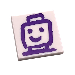 Tile 2x2 with Dark Purple Drawing of Minifigure Head and Shoulders Pattern, Part# 3068pb1208 Part LEGO® White