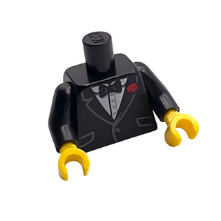 Torso Jacket Formal with Black Vest, White Shirt, and Black Bow Tie with Red Flower Pattern (BAM) / Black Arms / Yellow Hands, Part# 973pb4075c01 Part LEGO® Black