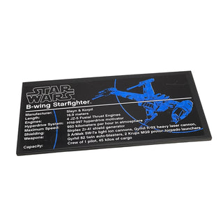 Tile 8 x 16 with Bottom Tubes, Textured Surface with Star Wars B-Wing Starfighter Pattern (Sticker), Part# 90498pb40 Part LEGO® Black Very Good