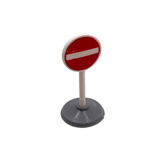 1955 HO Scale Road Sign with Post, Round with No Entry / Thoroughfare Pattern Part LEGO® Excellent