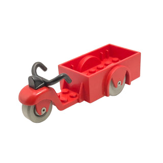 Fabuland Tricycle (1 Front Wheel) with Black Handlebars and Light Gray Wheels, Part# fabac1 Part LEGO® Red Very Good