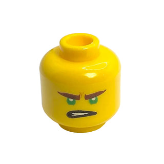 Minifigure, Head Dual Sided Reddish Brown Eyebrows, Green Eyes, Lopsided Open Mouth Grin / Gritted Teeth Pattern (Lloyd), Part# 3626pb1890 Part LEGO®