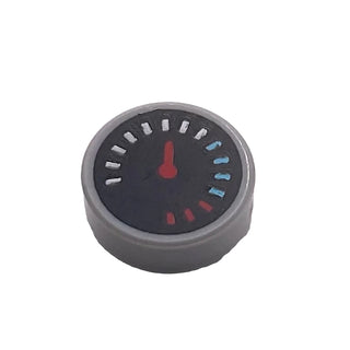 Tile, Round 1x1 with Black Gauge with Red Pointer and White, Medium Azure, and Red Tick Marks Pattern, Part# 98138pb175 Part LEGO®