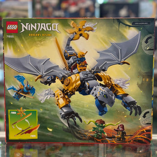 LEGO Ninjago set 71855 box showing gold and gray dragon with minifigures and accessories.