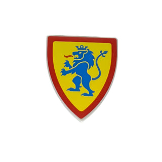 Minifigure, Shield Triangular Short with Blue Lion Standing with Raised Foot on Yellow Background with Red Border Pattern, Part# 3846pb062 Part LEGO® Light Bluish Gray Very Good