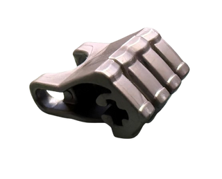 Gray and black robotic fist with four segmented fingers and axle hole connector.