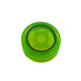Tile, Round 1x1 with Black Circle and Bright Green Lantern Logo Pattern, Part# 98138pb115 Part LEGO® Trans-Bright Green