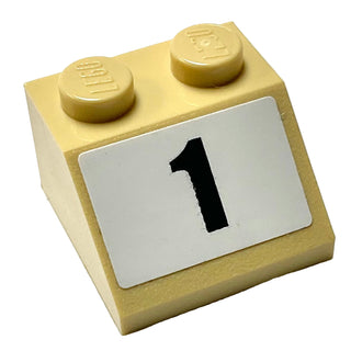 Slope 45 2 x 2 with Black Number 1 on White Background Pattern (Sticker), Part# 3039pb136 Part LEGO® Tan