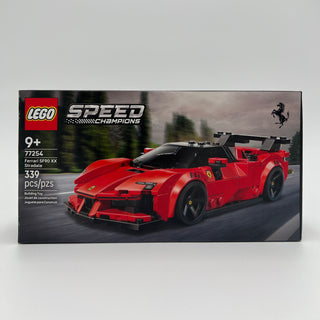 LEGO Speed Champions set 77254 box featuring red Ferrari SF90 XX Stradale with black accents and Ferrari logo.