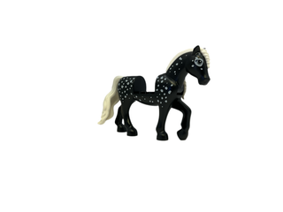 Horse with 2 x 2 Cutout and Movable Neck with Molded White Tail and Braided Mane and Printed White Spots Pattern, bb1279c02pb01 Minifigure LEGO®